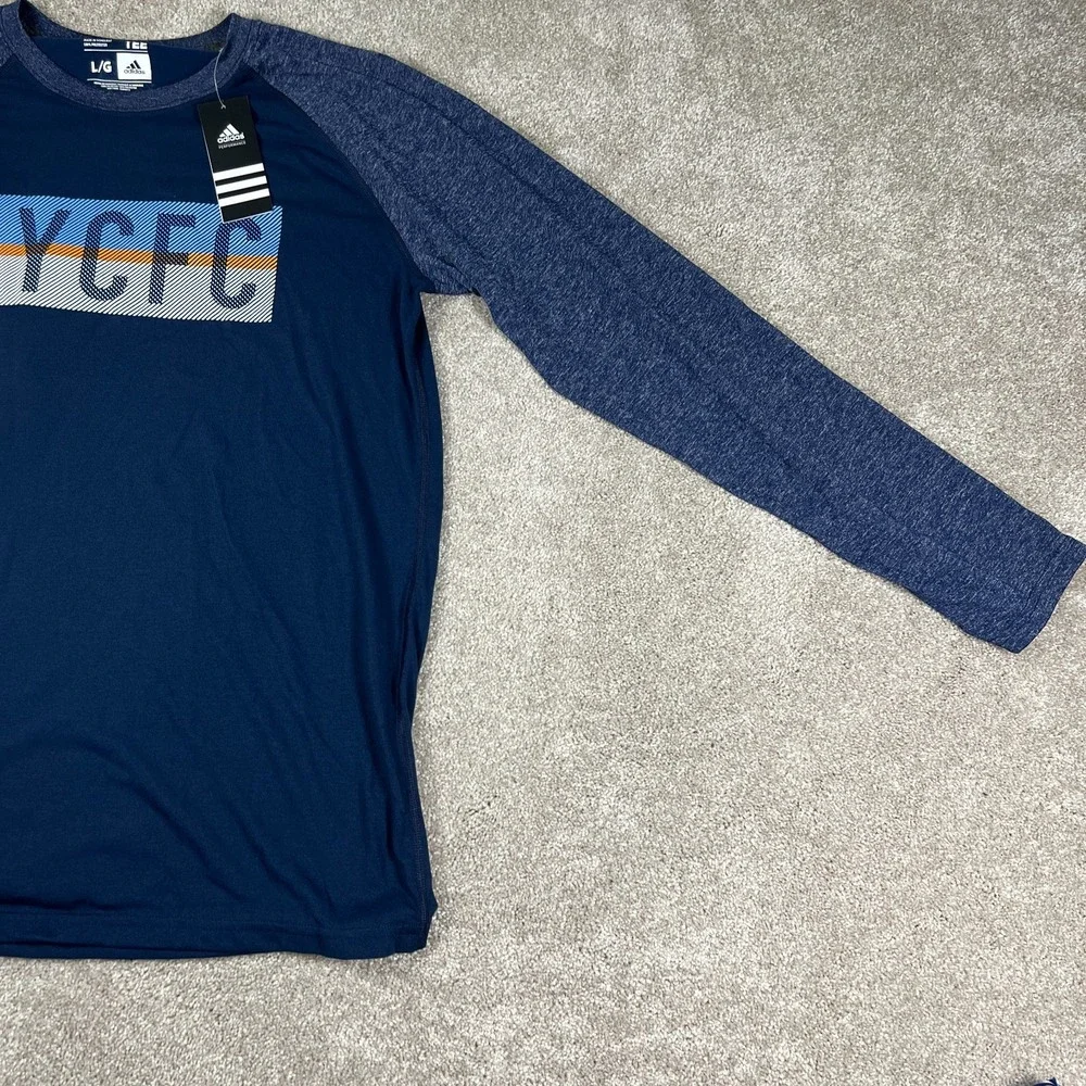 Adidas Mens Large Blue Crew Neck Long Sleeve Pullover NYCFC Performance Tee NWT‎